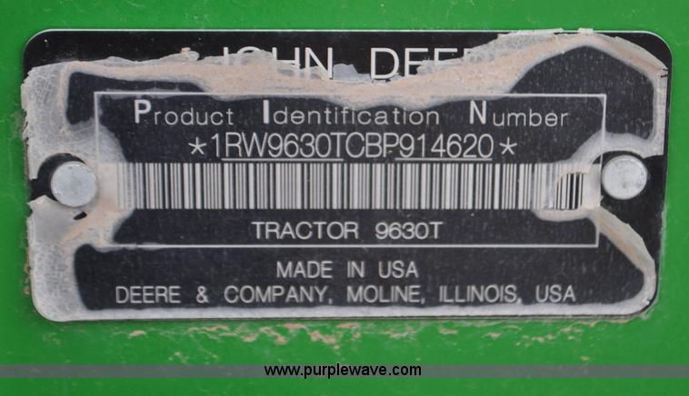 image for item F2019 2011 John Deere 9630T tractor