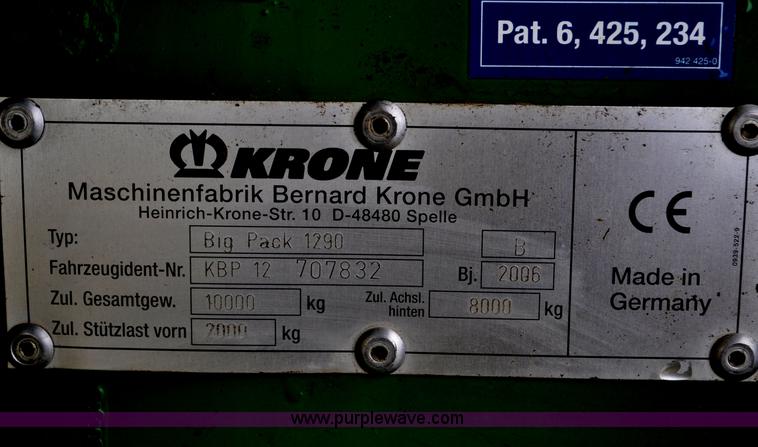 image for item F2020 2006 Krone Big Pack 1290 big square baler