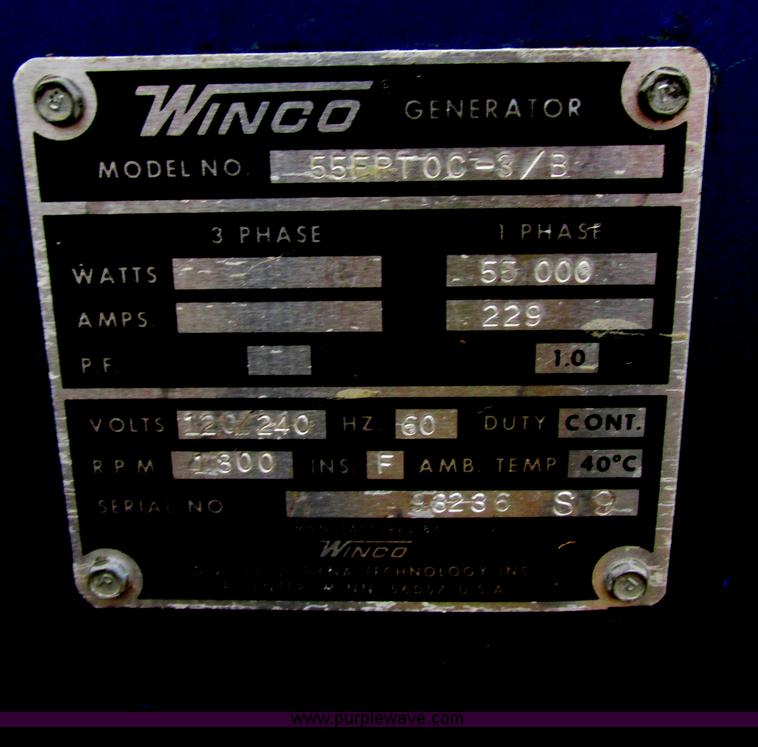 image for item I2516 Winco 55FPTOC-3/B generator