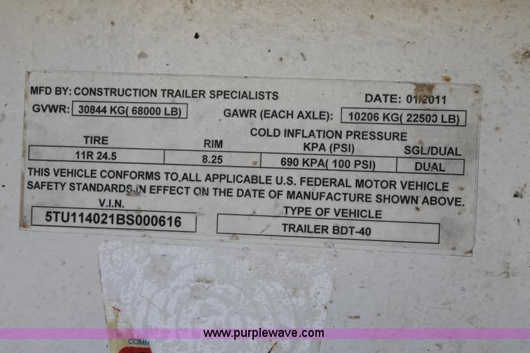 image for item C3885 2011 CTS BDT-40 belly dump trailer