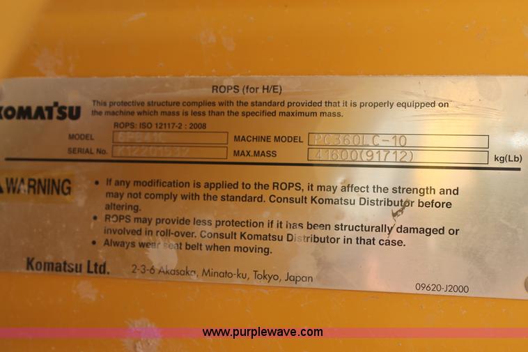 image for item H2983 2012 Komatsu PC360LC-10 excavator