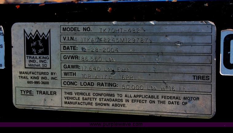 image for item J1197 2005 Trail King TK70HT-482 hydra-tail trailer