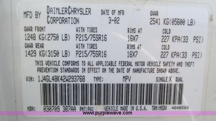 image for item G9261 2002 Jeep Liberty Sport SUV