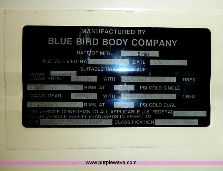 image for item I3560 1998 Chevrolet Blue Bird school bus