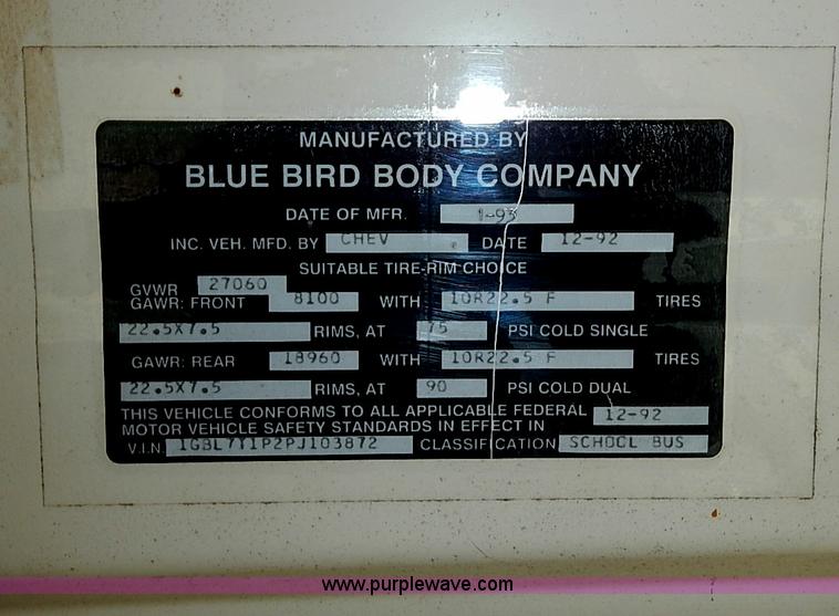 image for item I3561 1993 Chevrolet Blue Bird school bus