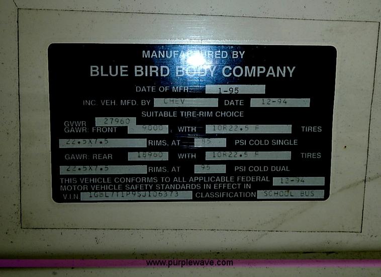 image for item I3562 1995 Chevrolet Blue Bird school bus