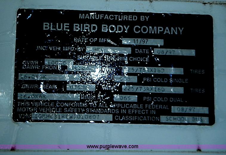 image for item I3564 1998 Chevrolet Express G3500 Cargo Blue Bird school bus