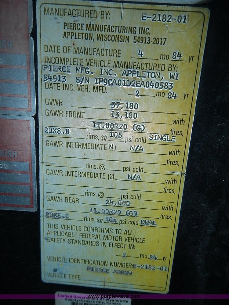 image for item J1236 1984 Pierce fire truck