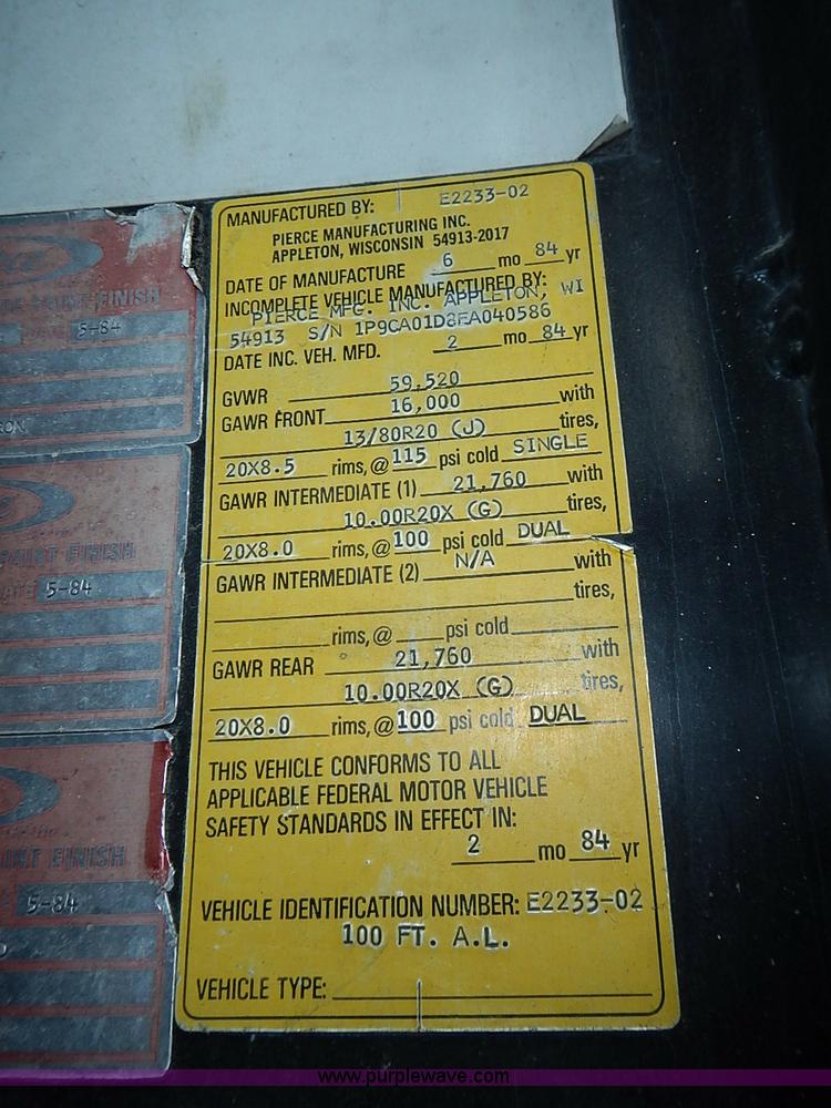 image for item J1237 1984 Pierce fire truck