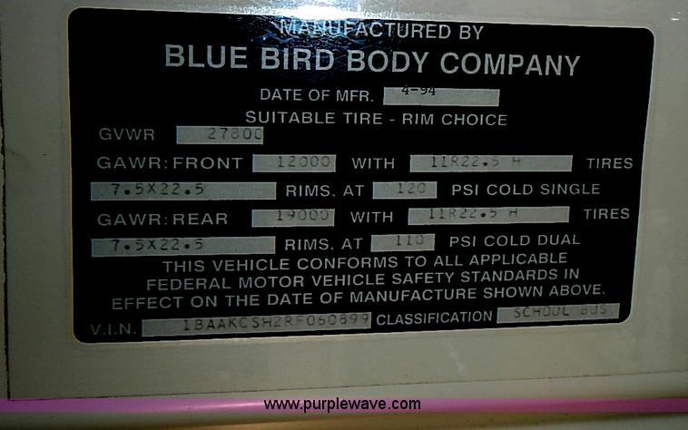 image for item J3186 1994 Blue Bird TC2000 school bus