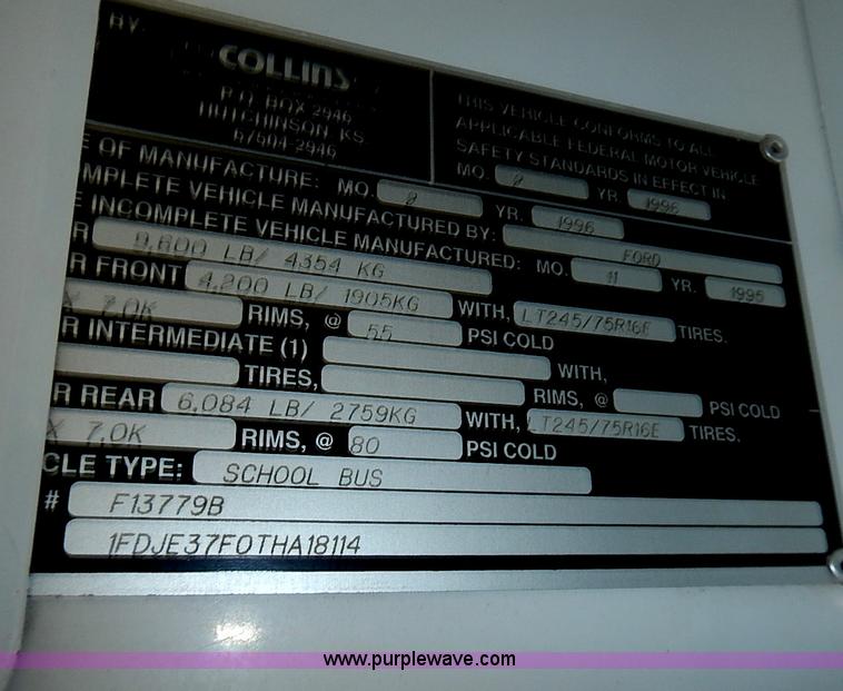 image for item J3187 1996 Ford E350 Collins school bus