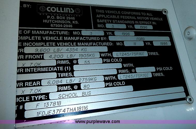 image for item J3188 1996 Ford E350 Collins school bus