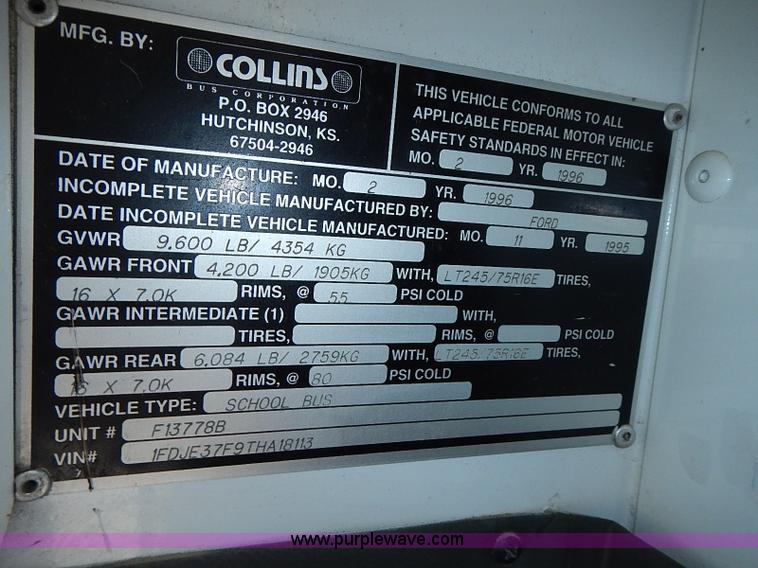 image for item J3189 1996 Ford E350 Collins school bus