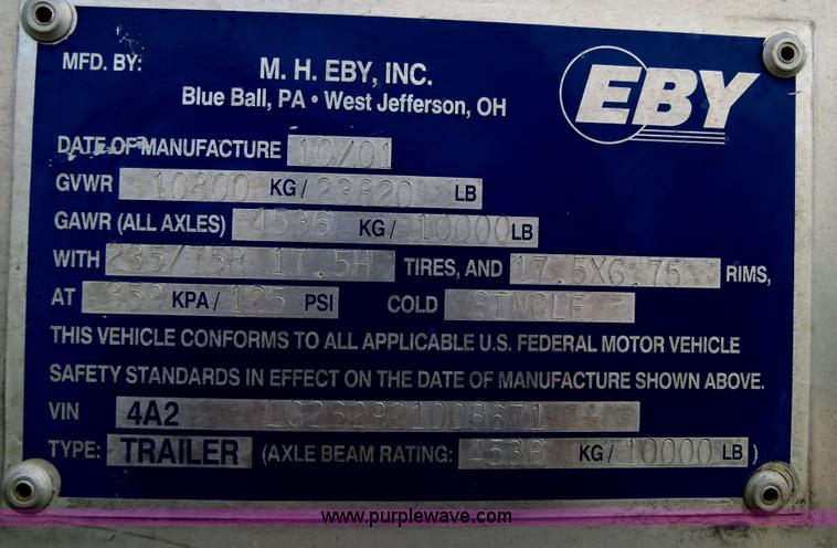 image for item F4957 2001 Eby Ruff Neck 26' aluminum gooseneck stock trailer