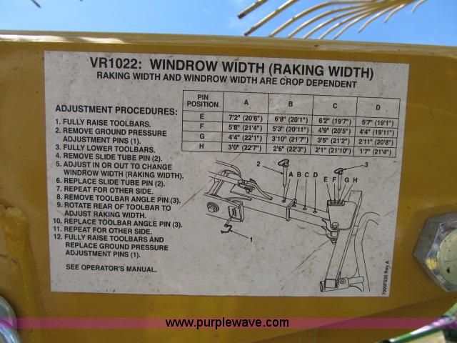 image for item F4962 2012 Vermeer VR1022 10 wheel hay rake