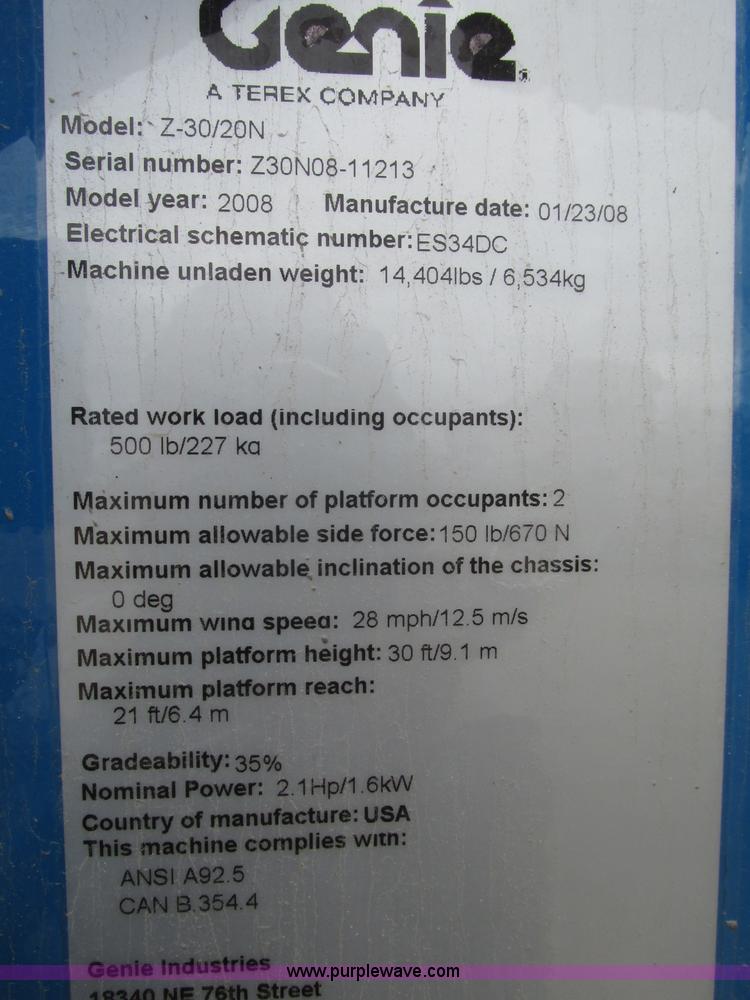 image for item F7459 2008 Genie Z30/20N boom lift