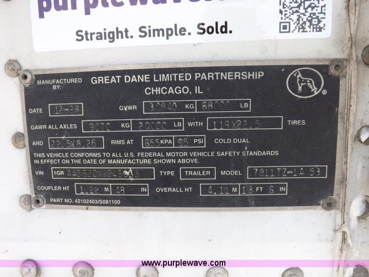 image for item H9231 1999 Great Dane refrigerated trailer