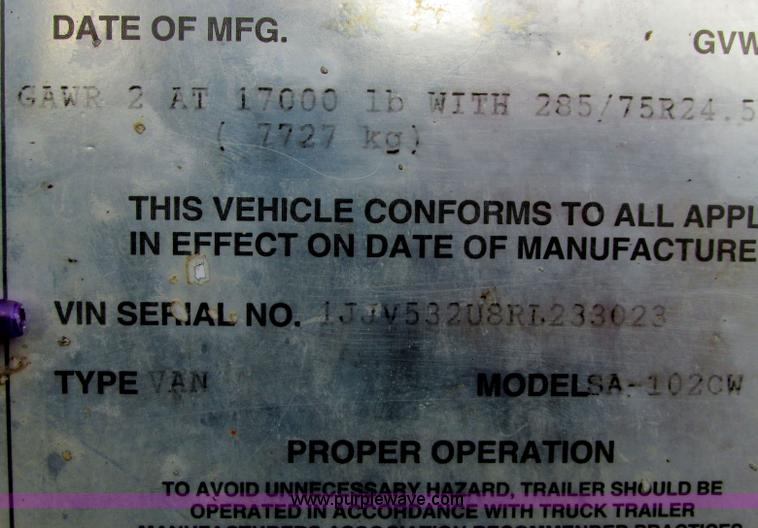 image for item I3483 1994 Wabash SA-102CW dry van trailer