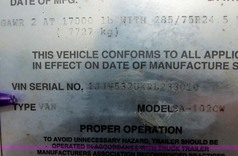 image for item I3484 1994 Wabash SA-102CW dray van trailer