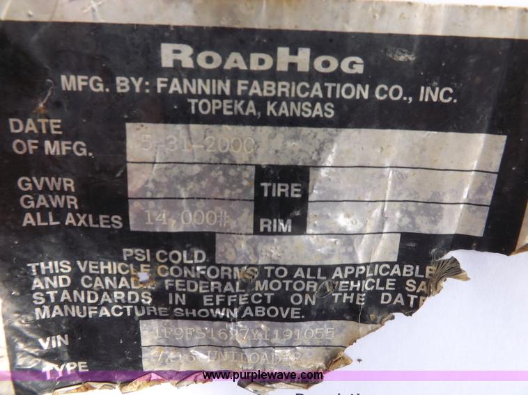 image for item H1788 2000 Fannin Fabrication Road Hog equipment trailer