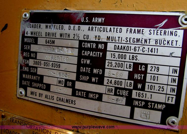 image for item E4921 1969 Allis Chalmers 645M wheel loader