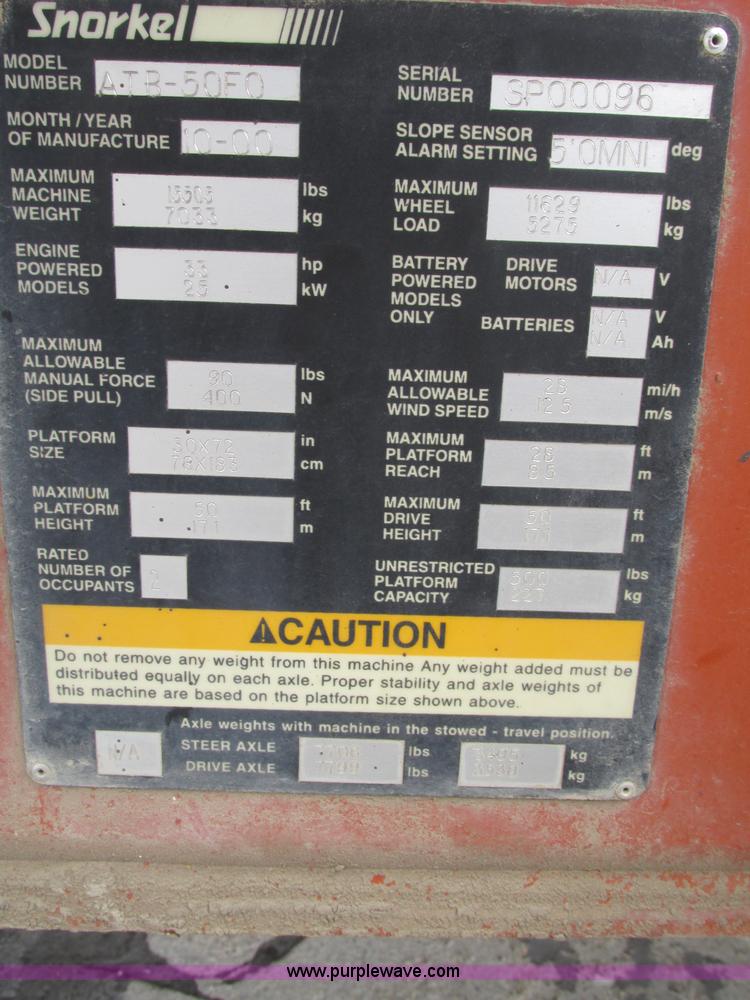 image for item F7478 2000 Snorkel ATB-50F0 boom lift