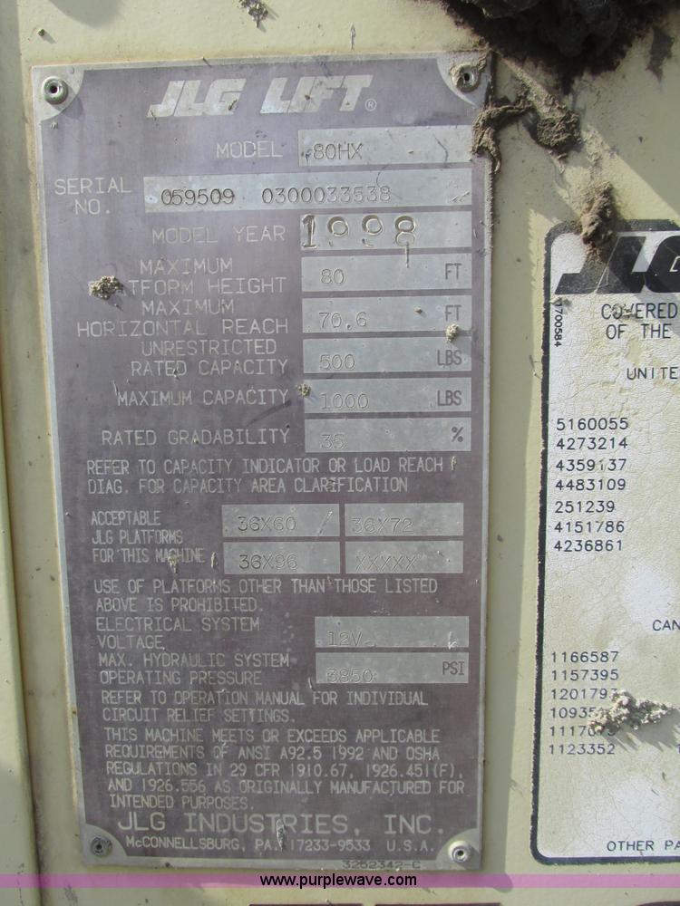 image for item F7481 1998 JLG 80HX boom lift