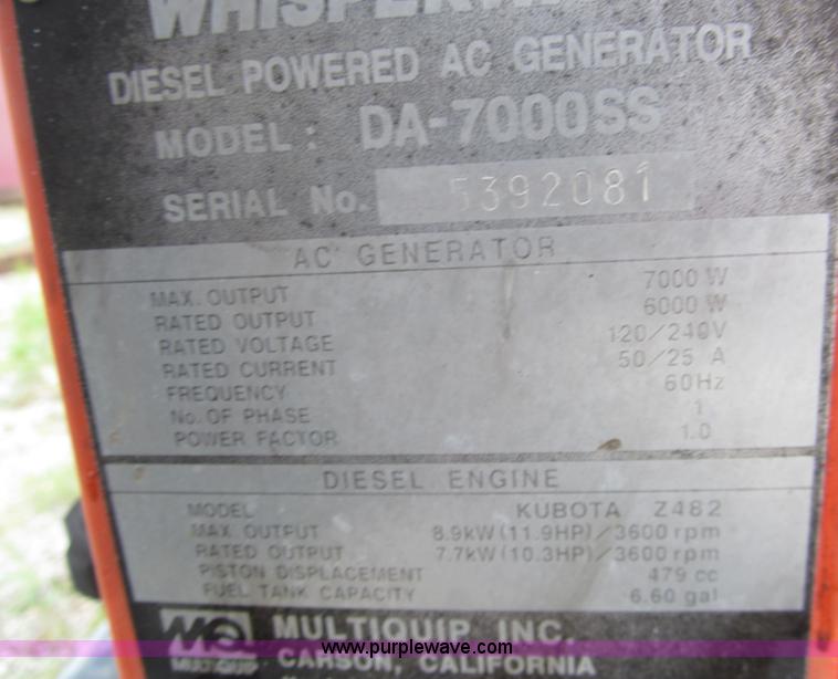 image for item F8862 Multiquip Whisperwatt 7000 light tower