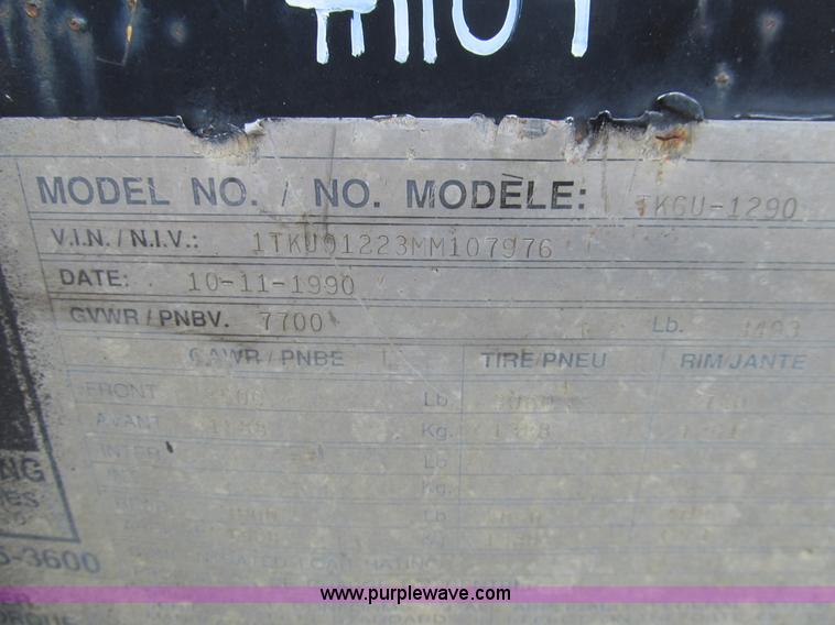 image for item F8864 1991 Trail King TK6U-1290 equipment trailer