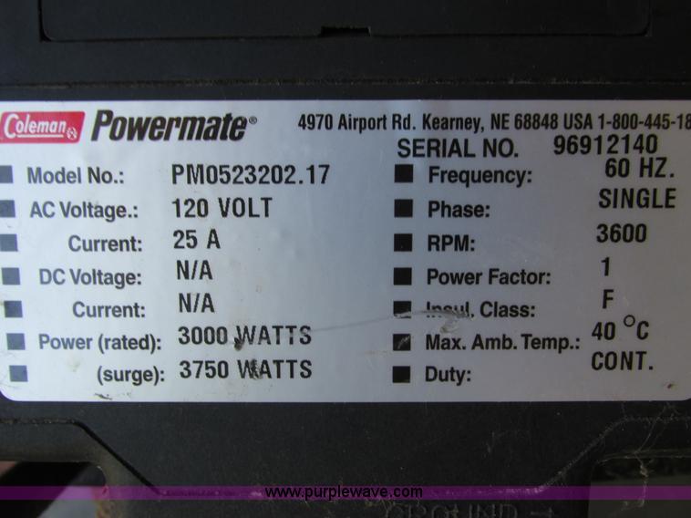 image for item I3868 Coleman Powermate 3750 generator