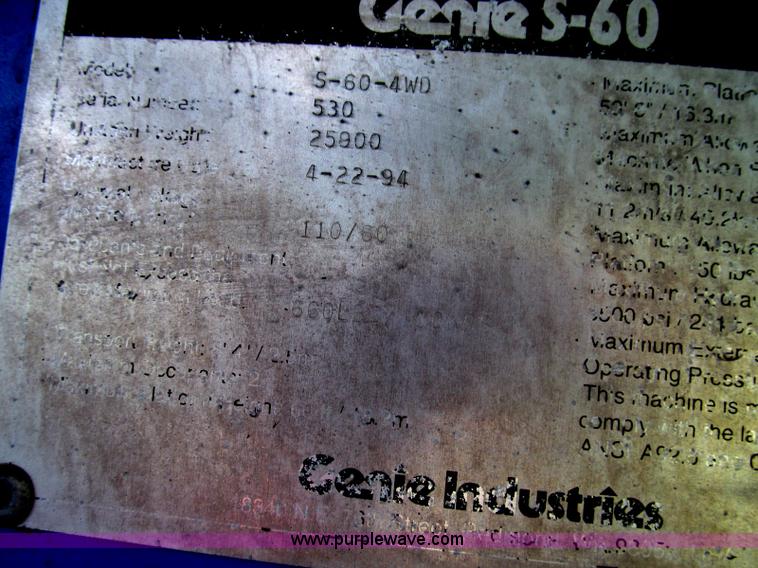 image for item I8993 1994 Genie S-60 boom lift