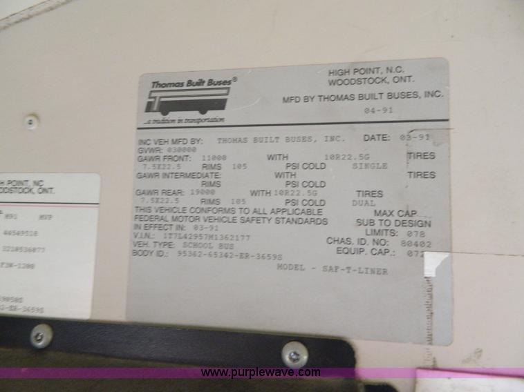 image for item H2425 1991 Thomas Built 3655 bus