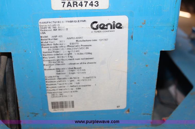 image for item J1045 2008 Genie AWP40S man lift