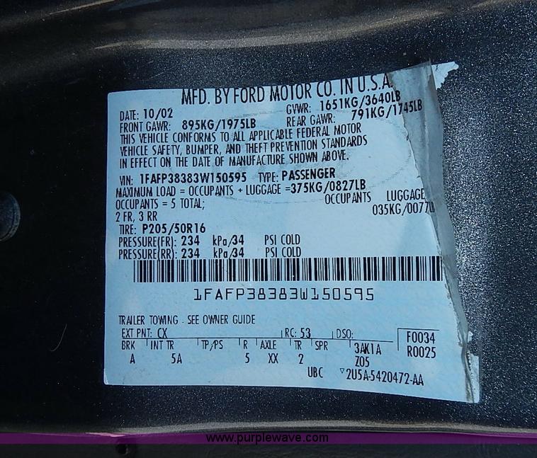 image for item I3512 2003 Ford Focus ZTS