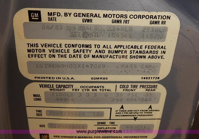 image for item J3158 1983 Chevy Impala