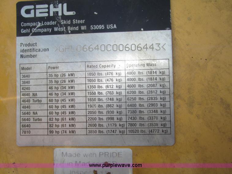 image for item F7494 2006 Gehl 6640E skid steer
