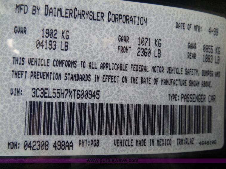 image for item I3389 1999 Chrysler Sebring JXi convertible