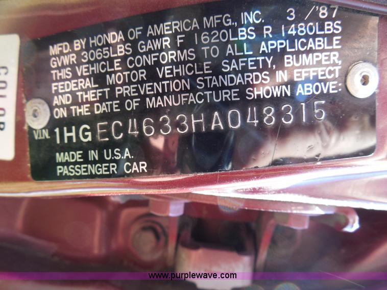 image for item I3393 1987 Honda Civic