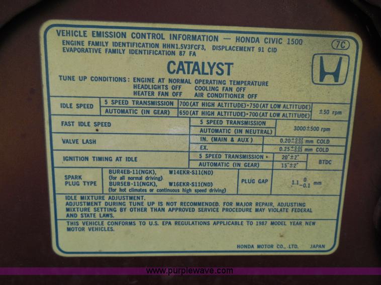 image for item I3393 1987 Honda Civic