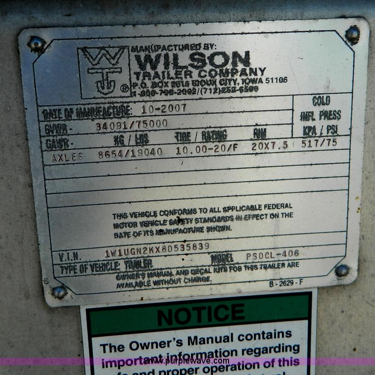 image for item H2439 2008 Wilson PSDCL-406 Silver Star cattle trailer