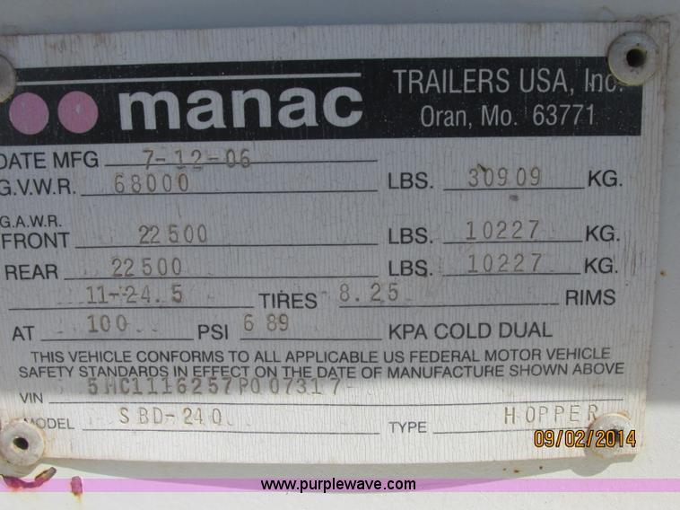 image for item E7863 2007 CPS SBD-240 bottom dump trailer