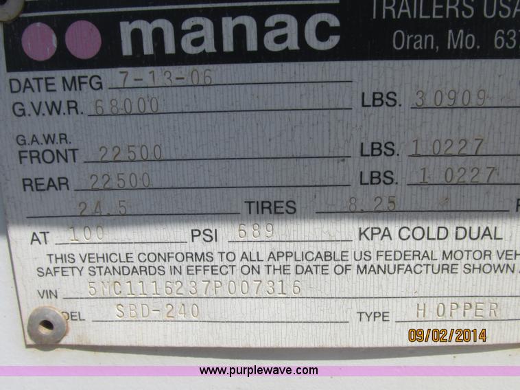 image for item E7864 2007 CPS SBD-240 bottom dump trailer