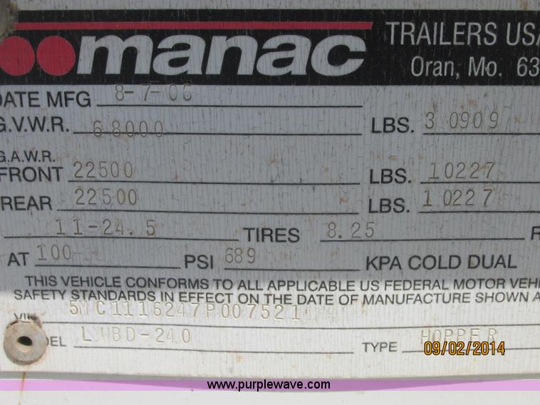 image for item E7865 2007 CPS LWBD-240 bottom dump trailer