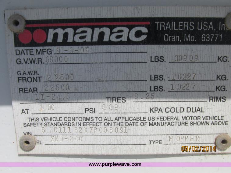 image for item E7866 2007 CPS SBD-240 bottom dump trailer