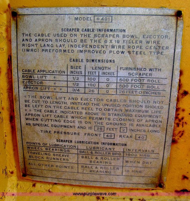 image for item E4961 Caterpillar 491 cable pull scraper