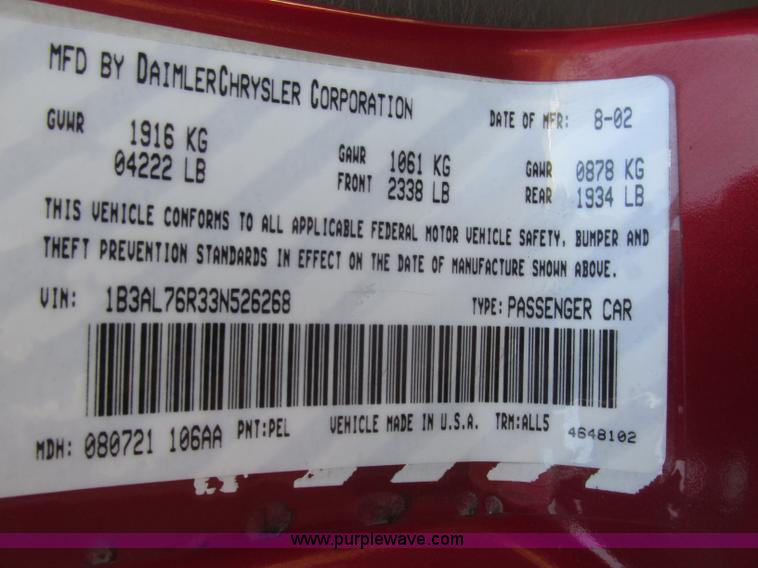 image for item F7462 2003 Dodge Stratus R/T