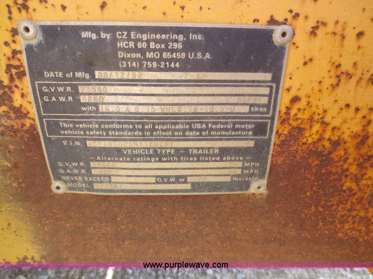 image for item F8301 1992 CZ Engineering CZ10KT equipment trailer