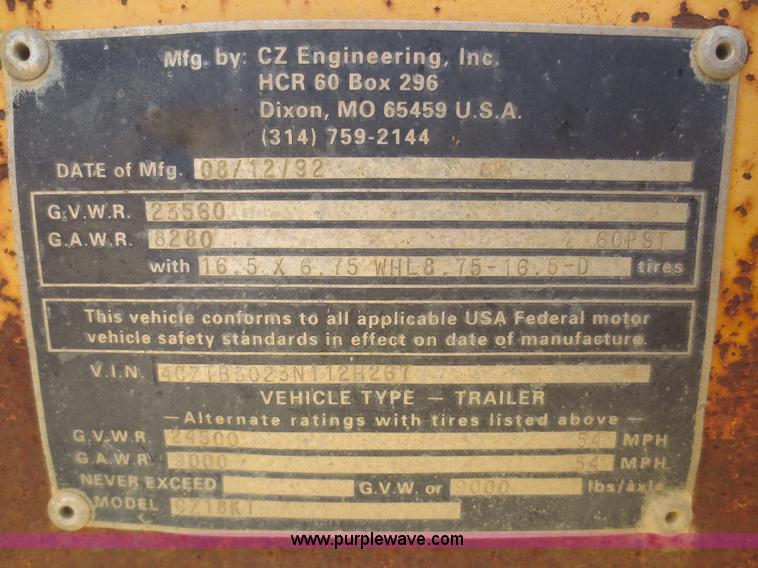 image for item F8301 1992 CZ Engineering CZ10KT equipment trailer