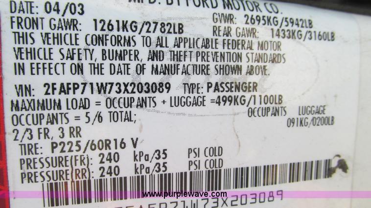 image for item B5941 2003 Ford Crown Victoria Police Interceptor