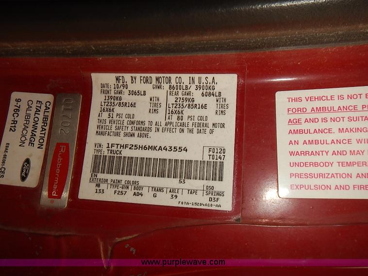 image for item BD9781 1991 Ford F250 Custom pickup truck